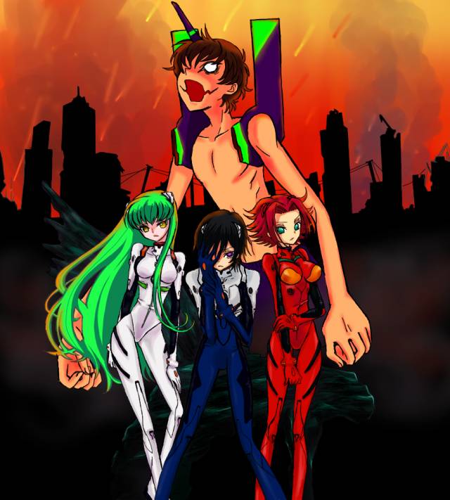 ayanami rei+c.c.+eva 01+ikari shinji+kallen stadtfeld+kururugi suzaku+lelouch lamperouge+soryu asuka langley