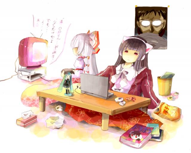 fujiwara no mokou+hatsune miku+houraisan kaguya+ikari gendou+inaba tewi