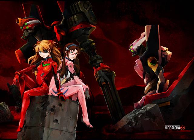 eva 02+eva 08+makinami mari illustrious+soryu asuka langley