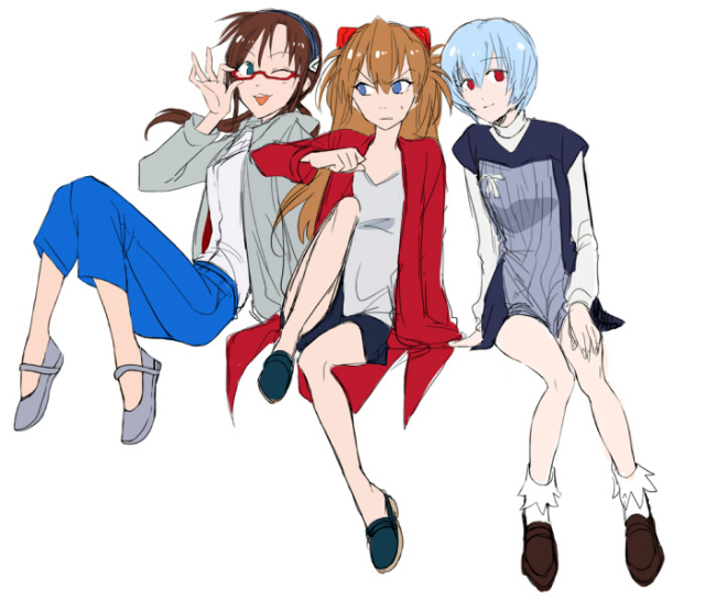 ayanami rei+makinami mari illustrious+soryu asuka langley